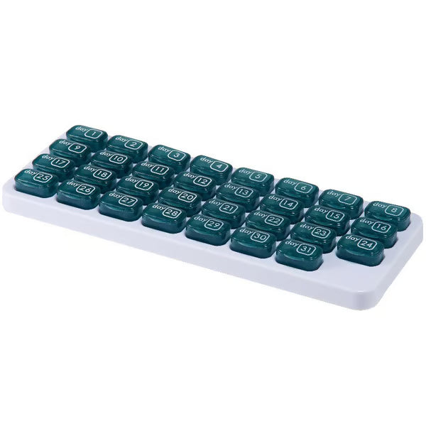 đź’ŠMonthly Pill Organizer with Lid - Arthritis-Friendly Easy-Open Lids 31 Removable Daily Pill Pods Date Reminder & Travel Case for Vitamins & Medications