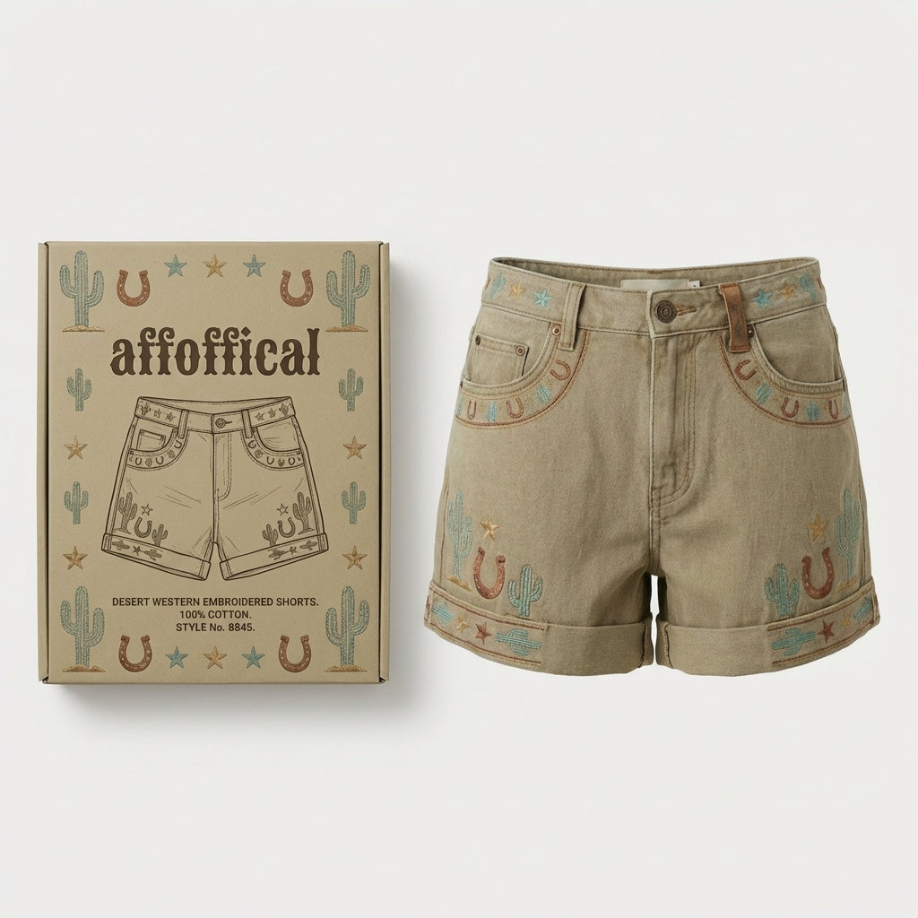 The Desert Western Embroidered Shorts