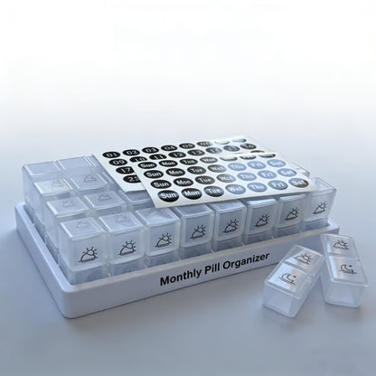 Monthly AM/PM Pill Organizer – Twice-a-Day Medicine & Vitamin Storage with Stickers