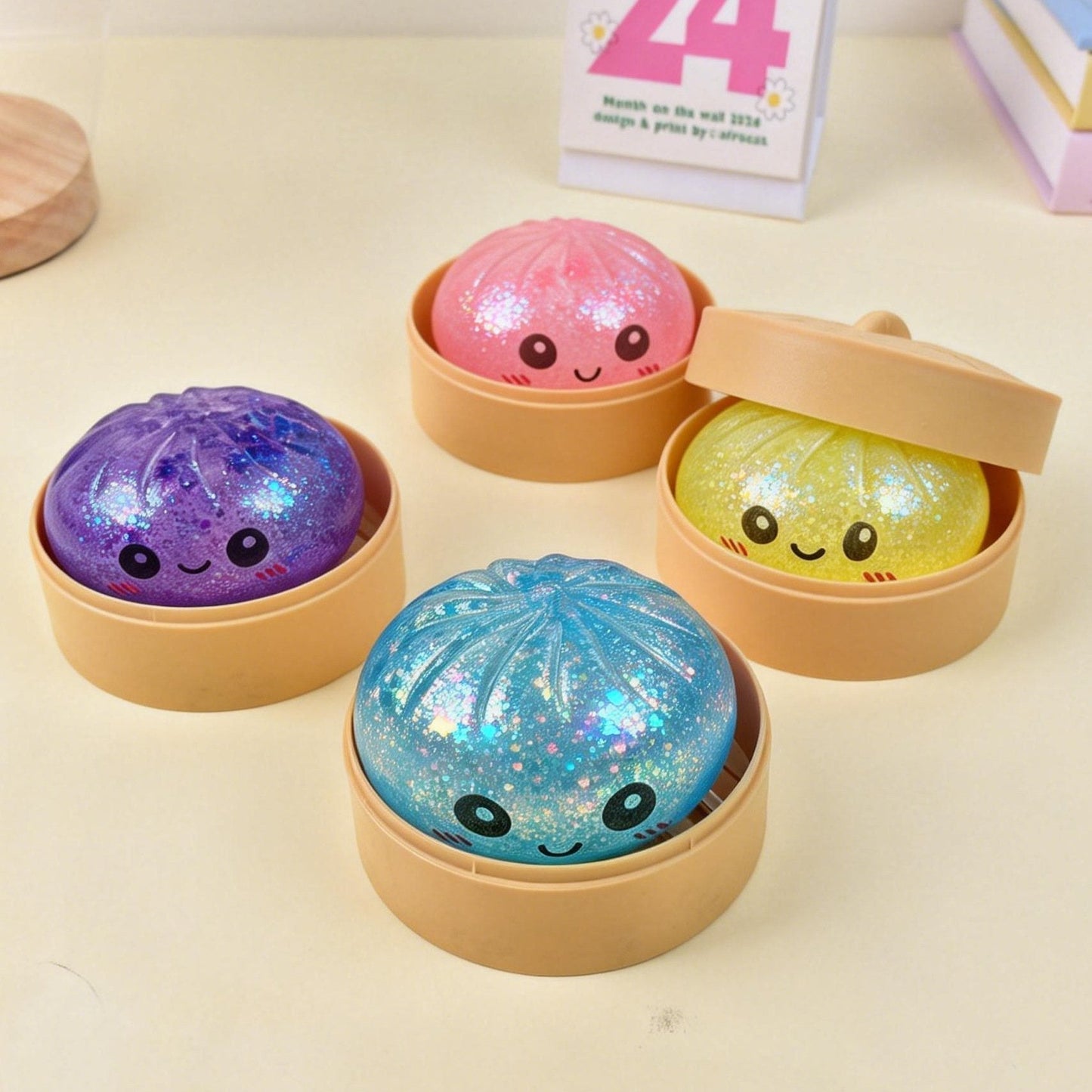 Glitter Dumpling Squishy Steamer Blind Box Surprise Squeeze Fun