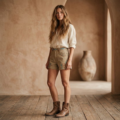 The Desert Western Embroidered Shorts