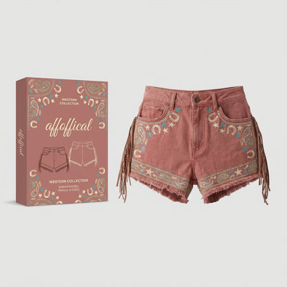 The Embroidered Fringe Shorts – Western Collection
