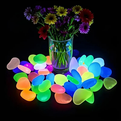 🥳 Glow-in-Dark Pebbles – Vibrant multicolor, eco-friendly resin. Safe for kids & pets